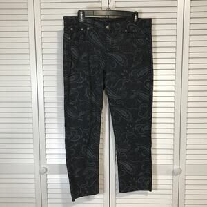 Royal Premium Black Denim Paisley Pattern Straight Leg Jeans Women 12